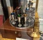 Reed Barton Sterling Silver Enamel Cordial Set - 8 Cups Tray W  Fitted Wood Box