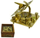 Nautical Sundial Vintage Style Maritime Antique Brass Compass With Wooden Box