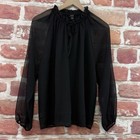 Ann Taylor Top Womens Medium Plain Black High Neck Chic Sheer Chiffon Shirt