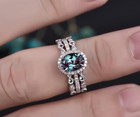 Vintage Unique Oval Cut Alexandrite Engagement Ring Set  Wedding Ring Set  