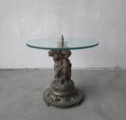 Antique 19th Century Patinated Bronze And Glass Putti Side Table
