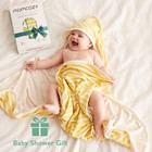Momcozy Baby Hooded Towel  Newborn Bath Towel   28 X 28 Inch    Lemon Leaves 
