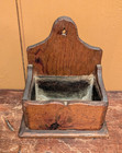 Antique 19thc Tin Lined Wooden Open Salt Box - Farmhouse Primitive Wall Hanging