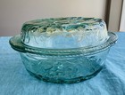 Beautiful Vintage Libbey Orchard Fruit Green Casserole Dish  Lid  Pie Pan 3 In 1