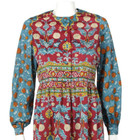 Vtg 70s Oscar De La Renta Boutique Women Bohemian Floral Blue Red Dress Sz M 980