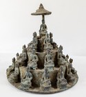 Antique Style 20th Century Verdigris Bronze Buddha Borodubur Group Temple