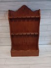 Vintage Wood Souvenir Spoon Collector Holder Wall Rack 12 Spoons W  Pocket Shelf