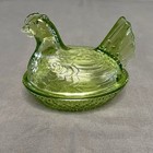 Vtg Indiana Glass Green Hen On Nest Salt 4 5x3 25x3 75   
