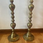 Two Matching Vintage Tall Etched Brass Floor Candlesticks Candle Holders - 39   