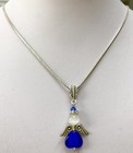 Angel W wings  Necklace Pendant  Blue   White Silver Plated W  Chain