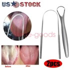 2pcs Stainless Steel Tongue Scraper Cleaner Bad Breath Oral Fresher Hygiene Tool