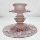 Vintage Frosted Pink Glass Candlestick With Etched Grape Theme Design
