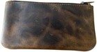Vintage Leather Pencil Case Zipper Pen Pouch Small Tool Bag Office Work Gift