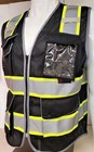Hi Visibility Reflective Black Safety Vest With Multiple Pockets   Id Pocket