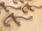 4 Cast Iron Triple School Style Coat Hooks Hat Hook Rack Hall Tree Tack Rustic