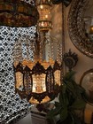 Mcm Vintage Metal And Crystal Hanging Swag Lamp 