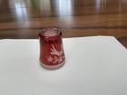 Vintage Red Glass Etched Love Birds Heart Flowers Thimble-beautiful 
