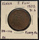 Korea 5 Fun 1902  Year 6  Km-1116  Kuang Mu  Original Example Au Grade  A4