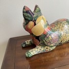 Vintage Big Cat Figurine Ceramic porcelain With Flowers Pattern