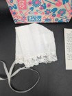 Magic Hanky White Linen Cotton Lace Vintage Baby Bonnet  Note Card Box Keepsake 