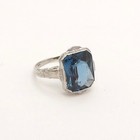 Art Deco 14k White Gold Cushion Cut Setting Ring Natural Blue Topaz Sz5 As Is