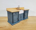 Dollhouse Kitchen Sink Cabinet 1 12 Scale Miniature Blue gray Farmhouse Style
