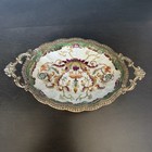 Vintage Hua Rong Tang Zhi Porcelain   Brass Footed Soap trinket Dish