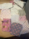 Girls Knit Beanie Hat Lot 0-6 Months Pink white Striped Headwear And Burp Rags