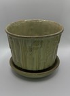 Vintage Mccoy Bamboo Pattern Flower Pot Planter With Attached Saucer 0375
