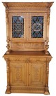 Antique European Mechelen Renaissance Oak Hunt Display Cabinet Stained Glass 90 