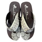 Montana West Women s Ivory Embroidered Flip Flops With Rhinestone Conch- Nib