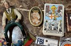 Junk Drawer Lot Medal  Tarot  Figures  Smurf Hot Rod And More