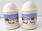 Vintage Christmas Salt   Pepper Shakers Winter Village Scene  Snow And Sledding