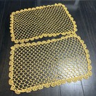 Vintage Hand Crochet Golden Yellow Lace Placemats Set 2 Doilies Scalloped Edge