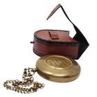 Vintage Brass Pocket 3   Compass With Leather Case Nautical Gift Marine Decor