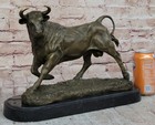Solid Bronze Sculpture Of A Bull Marble Base Abstract Art Deco Figurine Figure