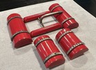 Vintage Art Deco Red Bakelite Rhinestone Belt Buckle Two Button Beads