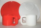 Set Of 4 Vintage Ingrid Stacking Snack Plates   3 Mugs - Red White Green Yellow