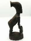 Vintage African Mangbetu Drummer Hand Carved Ebony Wood Sculpture 10  Tall