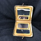 1950   s Mod Gold Tone Double Compact Mirror Padded Soft Sides Kiss Lock 4  Vtg