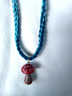Painted Wooden Mushroom Pendant Hippie Necklace 20  Unisex  Usa Seller Gift