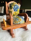 Vintage Wooden Upholstered Pin Cushion Sewing Rocking Chair Thread Spool Holder