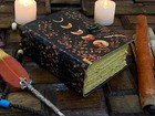 Large Grimoire Vintage Leather Journal  Moon Phase Fat Journal  Blank Spell Book
