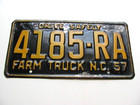 1957 North Carolina Nc License Plate  farm Truck    Original  Vintage  Rare Item