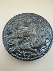Antique Silver Vanity Face Puff Powder Box Compact Case With Mirror
