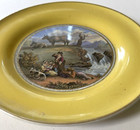 Antique Paris Porcelain Plate Yellow Ground Pastoral Cattle Waterfall C1850