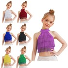 Kids Girls Vest Sleeveless Dancewear Ballroom Crop Top Soft Dance Training Back