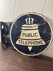 Vintage Metal Bell Public Telephone Double Sided Sign
