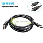 Lot Of 100 Count Hdmi Cable High Speed 5ft Black Hdmi Cable Brand New 1080p Ps3