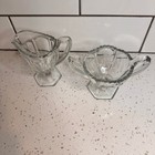 Vintage Clear Glass Creamer And Sugar Bowl Set Wheeled Floral Etched Design